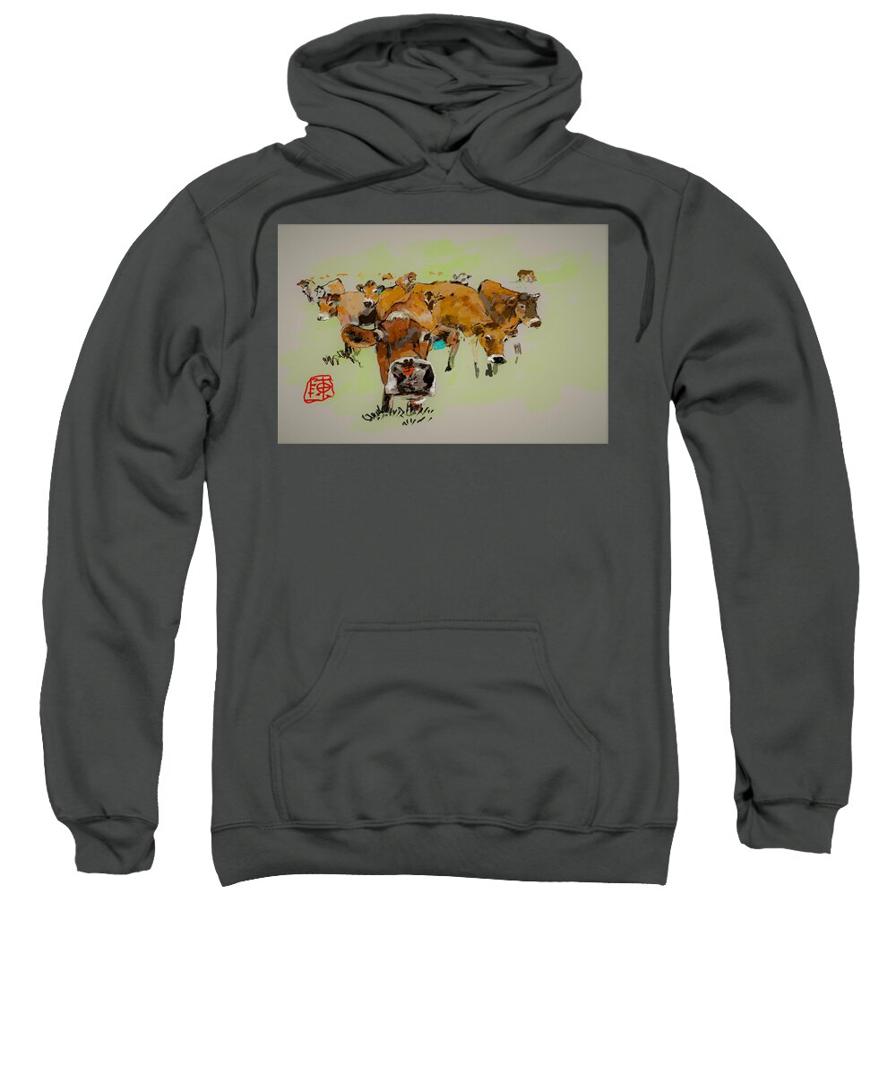 Cows. Milk. Grazing Sweatshirt featuring the digital art Cute cows by Debbi Saccomanno Chan