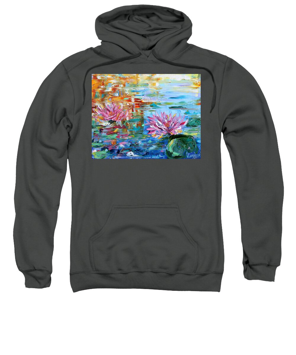 Waterlily Sweatshirt featuring the painting Dancing Light by Karen Tarlton