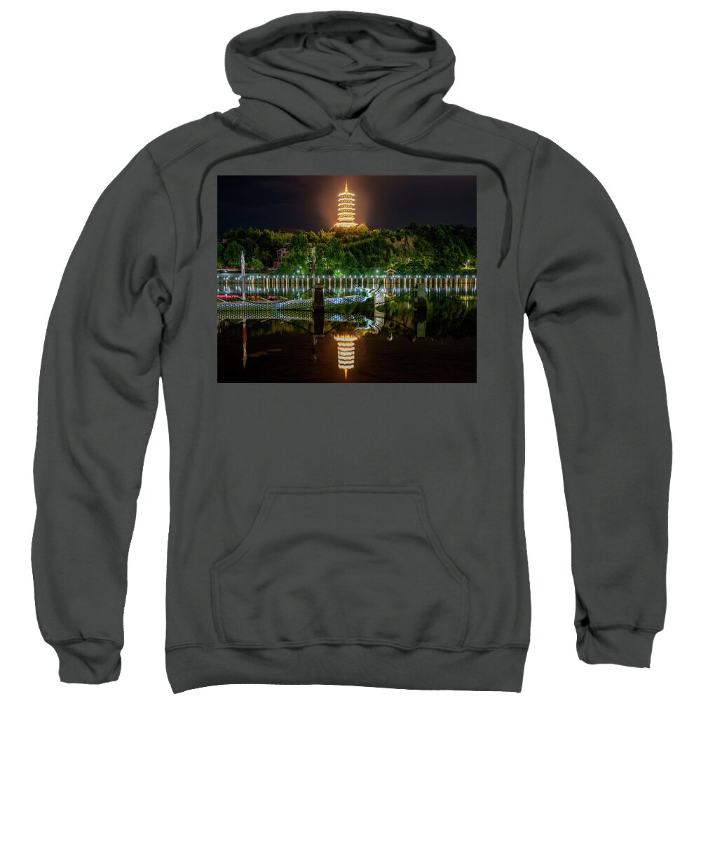 Dragon Sweatshirt featuring the photograph Docked Dragon Boat at Night III by William Dickman