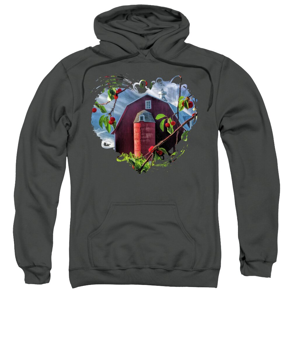 Door County Sweatshirt featuring the painting Door County Cherry Harvest Red Barn by Christopher Arndt