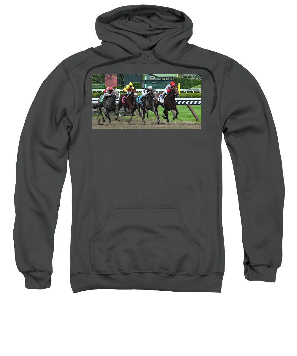 Horses Sweatshirt featuring the photograph Down the Stretch #2 by Jerry Griffin