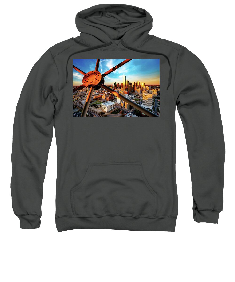 America Sweatshirt featuring the photograph Downtown Dallas Texas Skyline Through Reunion Tower by Gregory Ballos