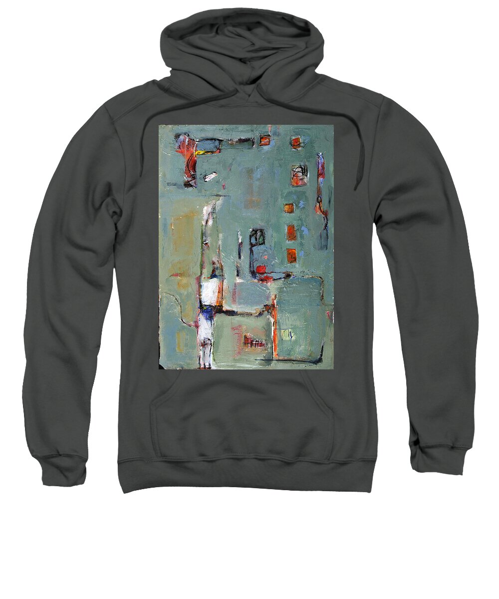 Abstract Art Sweatshirt featuring the painting Dunce Cap With Gun by Janet Zoya