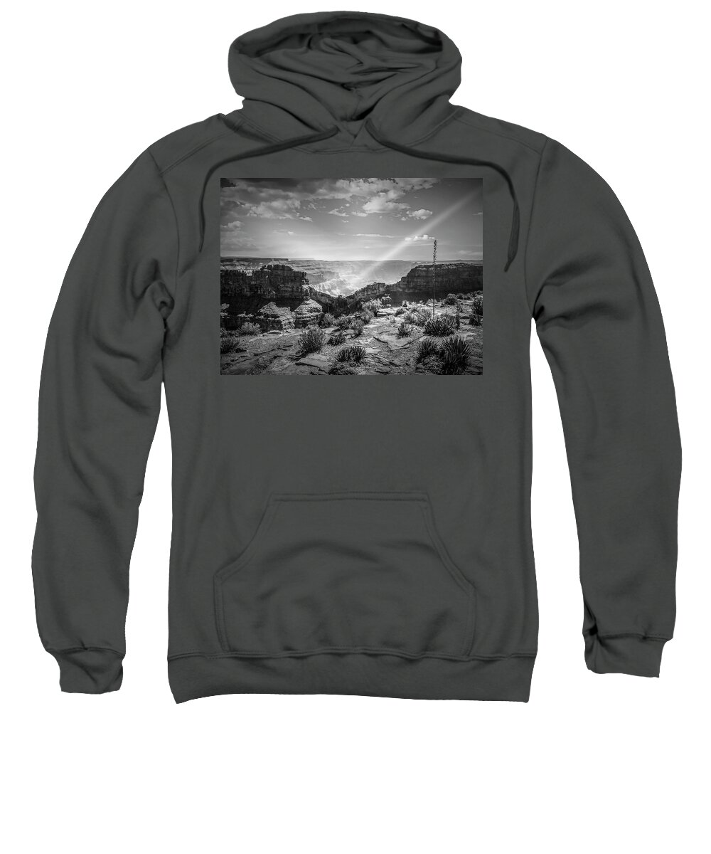 Canyon Eagle Grand Rim Rock The West Abyss Altitude Awesome Bluffs Breathtaking Chasm Cliffs Elevation Escarpment Face Formations Formidable High Black & White Sweatshirt featuring the digital art Eagle Rock, Grand Canyon in Black and White by Pheasant Run Gallery