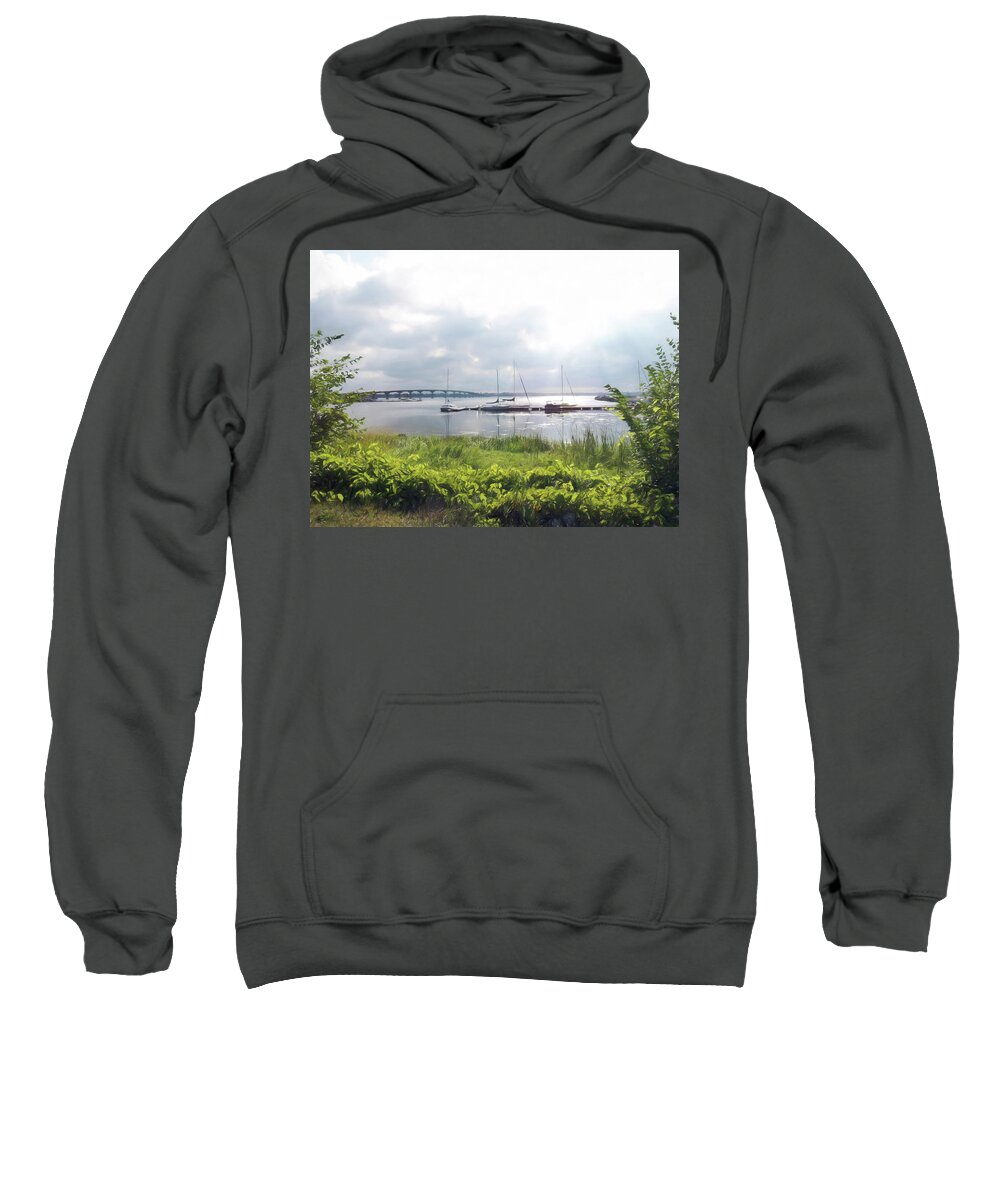 Rouses Point Sweatshirt featuring the digital art Early Morning on Rouses Point, NY by Susan Hope Finley