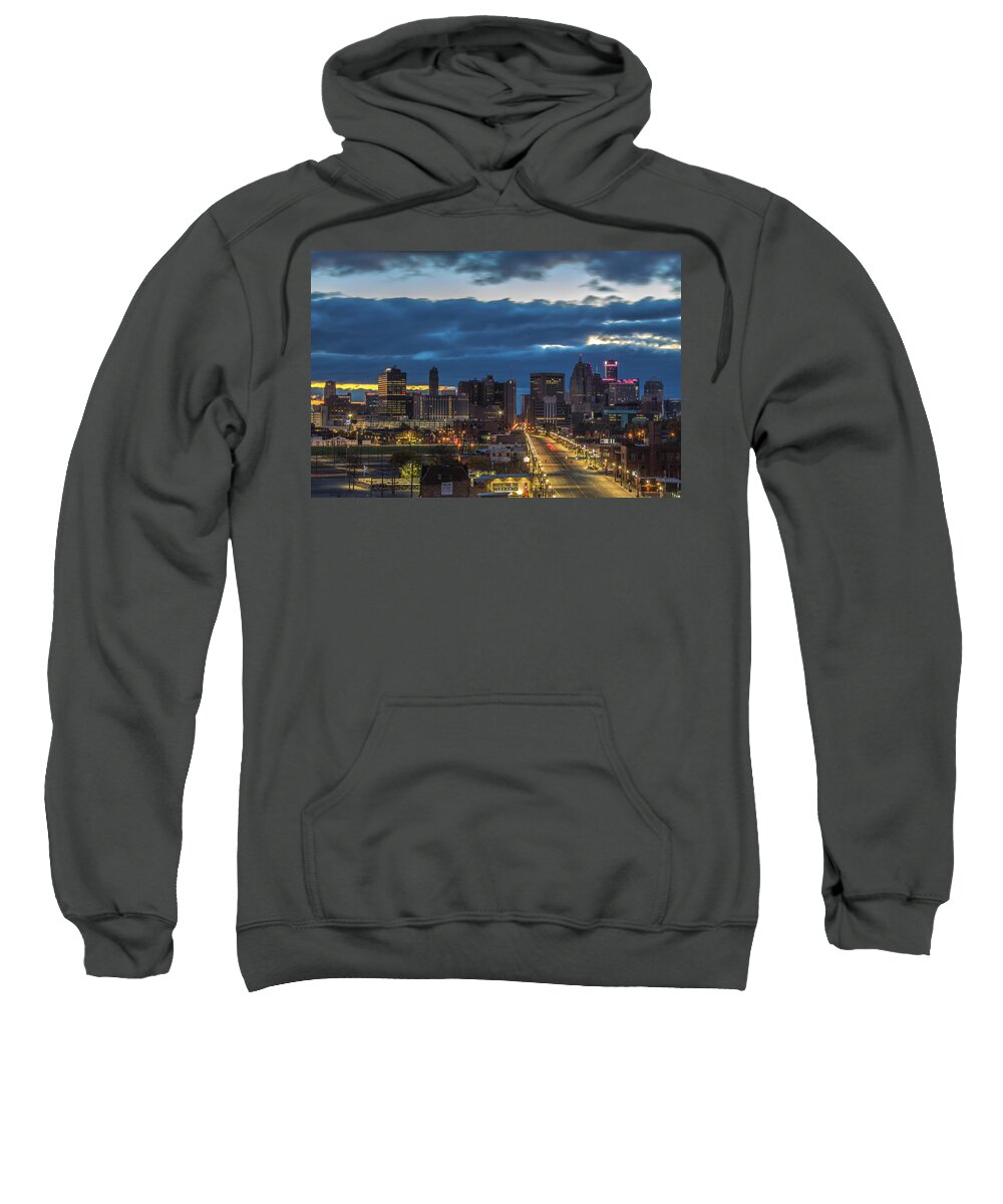Detroit Sweatshirt featuring the photograph Early morning twilight in Detroit by Jay Smith