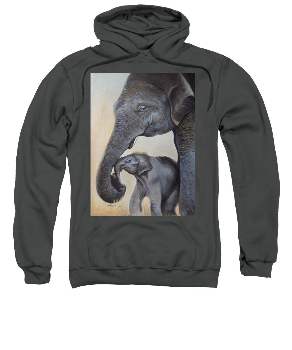 Living Room Sweatshirt featuring the painting Elephant and Calf by Olaoluwa Smith