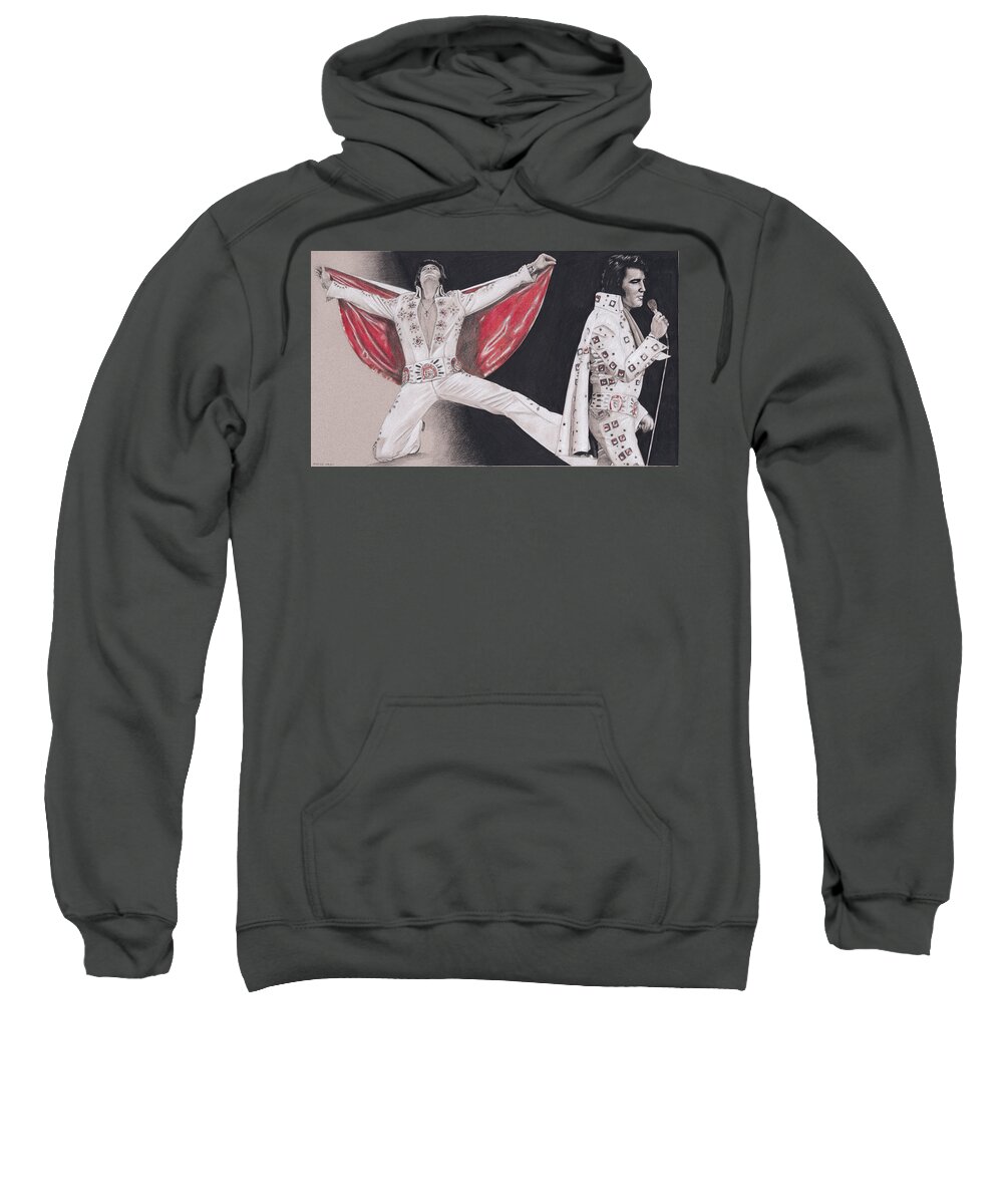 Elvis Sweatshirt featuring the drawing Elvis in Charcoal #188 by Rob De Vries