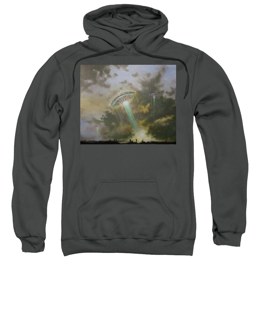  Ufo Sweatshirt featuring the painting Farewell to the Visitors by Tom Shropshire
