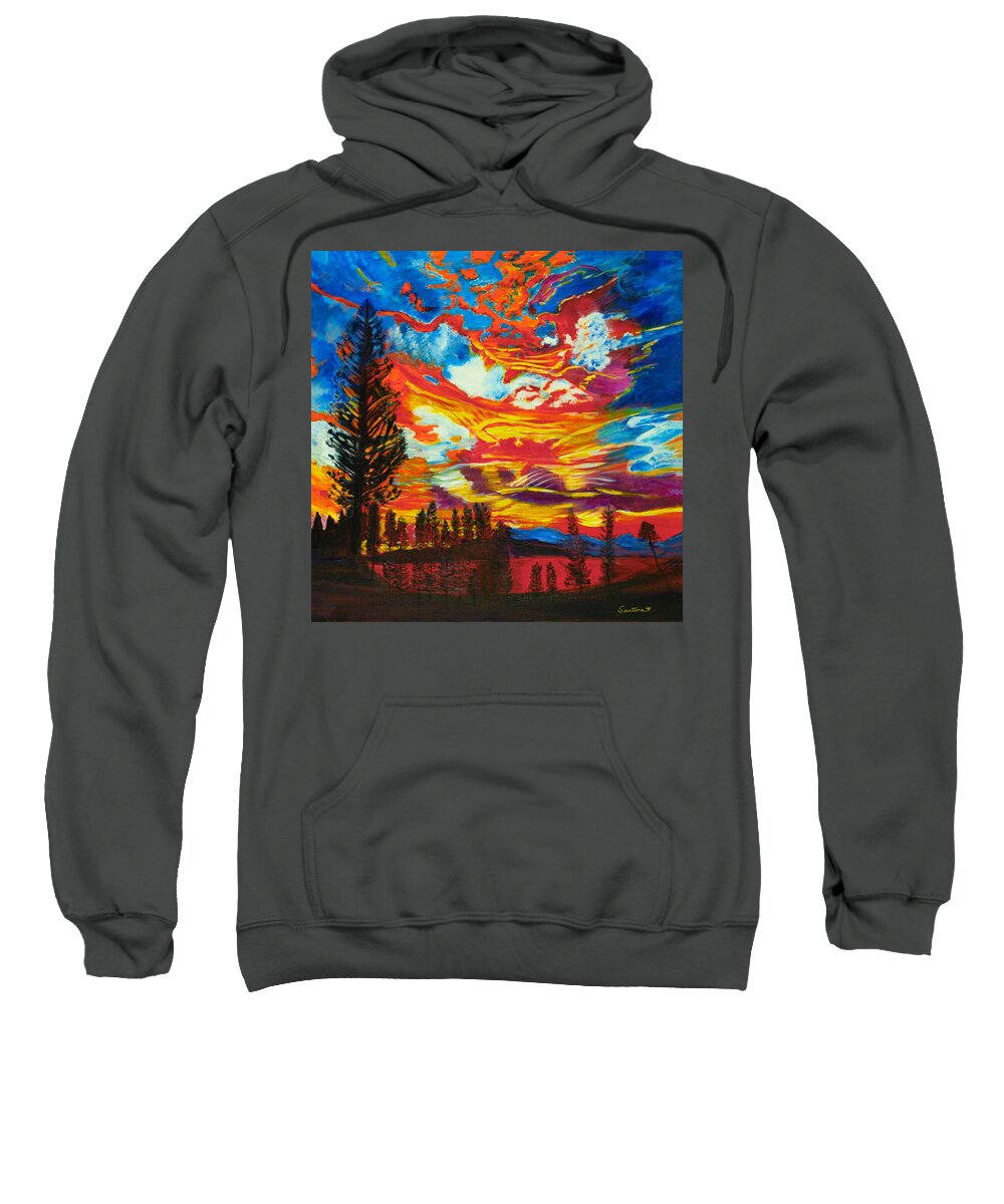 Landscape Sweatshirt featuring the painting Fire in the Sky 20x20 by Santana Star