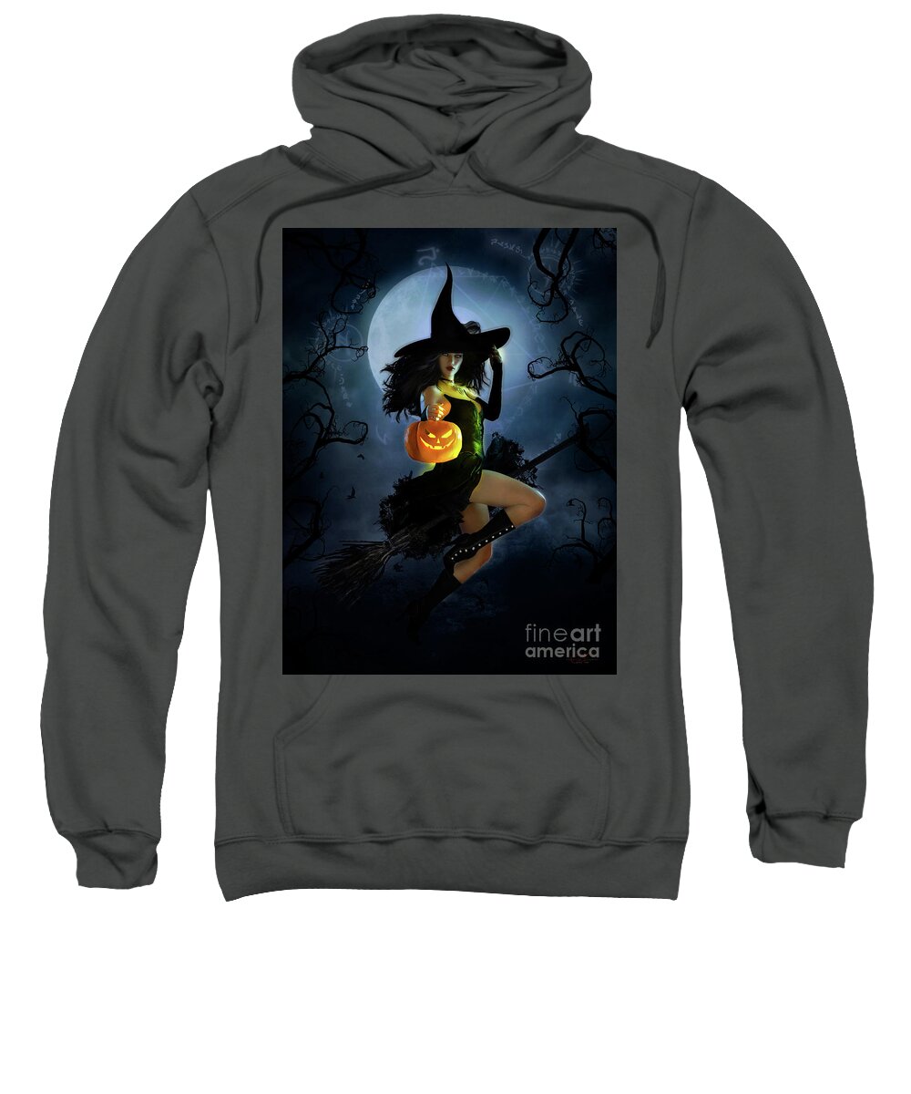 Fly By Night Sweatshirt featuring the mixed media Fly by Night Halloween by Shanina Conway