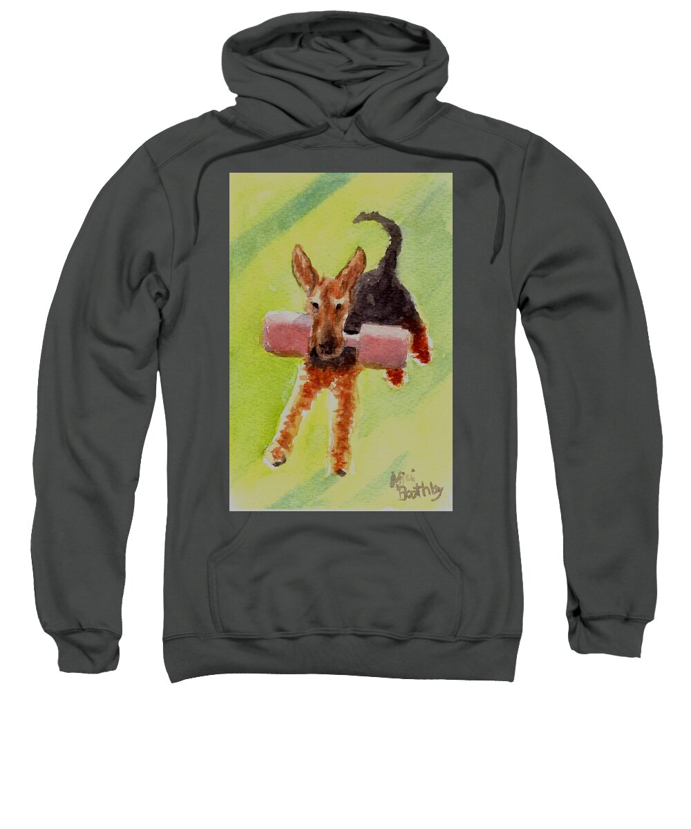 Airedale Sweatshirt featuring the painting Flying Dale by Mimi Boothby