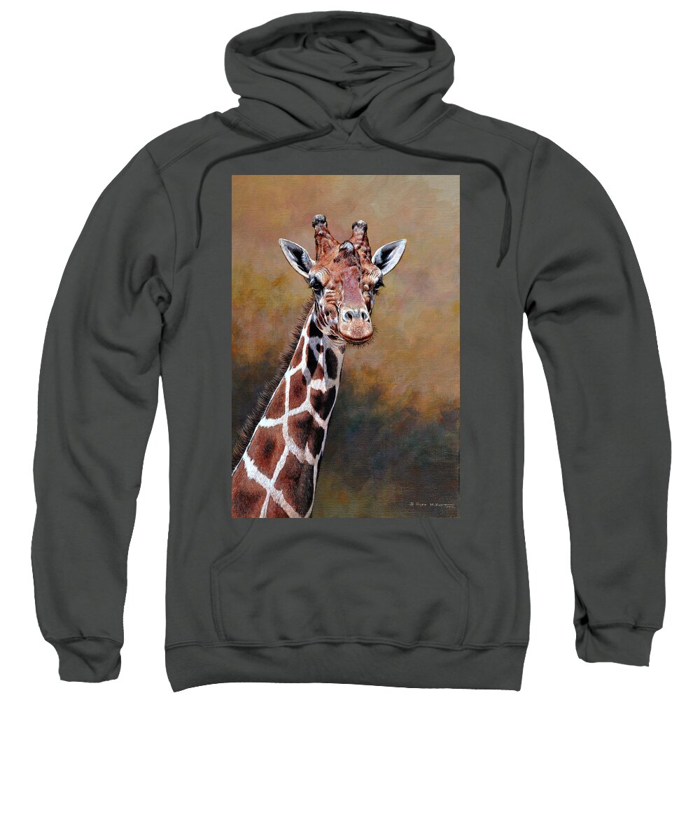Keywords: Paintings Sweatshirt featuring the painting Giraffe Portrait by Alan M Hunt by Alan M Hunt