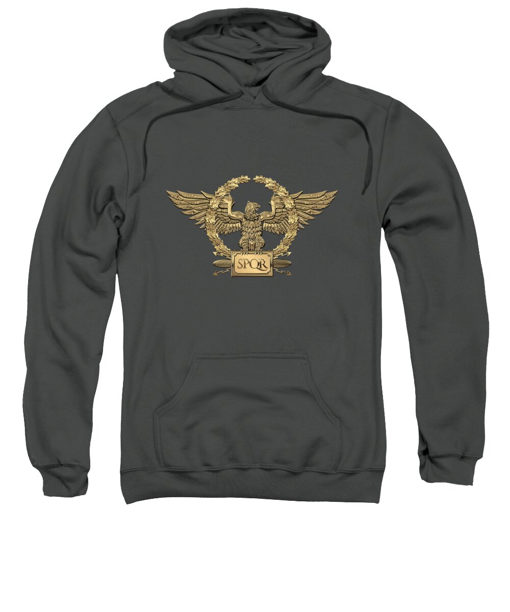 ‘treasures Of Rome’ Collection By Serge Averbukh Sweatshirt featuring the digital art Gold Roman Imperial Eagle - S P Q R Special Edition over Red Velvet by Serge Averbukh