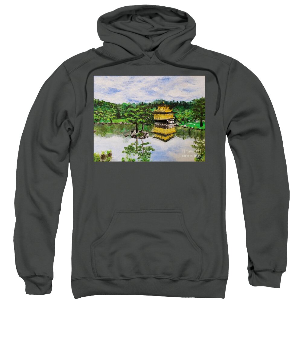 Japan Sweatshirt featuring the painting Golden Pavilion, Kyoto, Japan by C E Dill