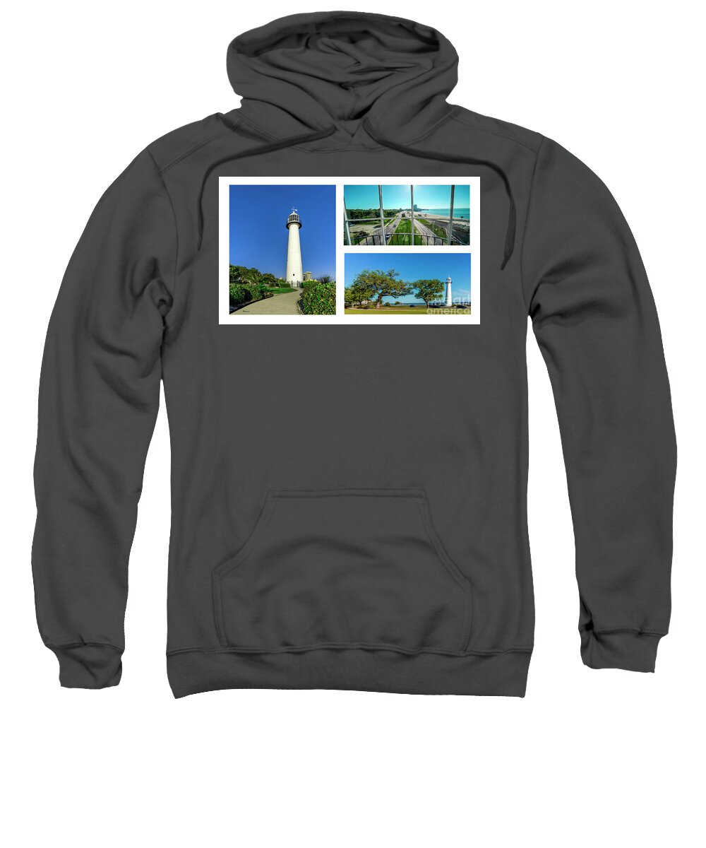 Biloxi Sweatshirt featuring the photograph Grand Old Lighthouse Biloxi MS Collage A1d by Ricardos Creations