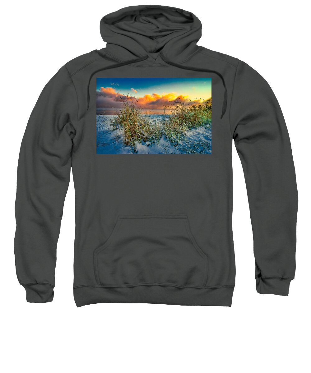 Idaho Sweatshirt featuring the photograph Grass and Snow Sunrise by Tom Gresham