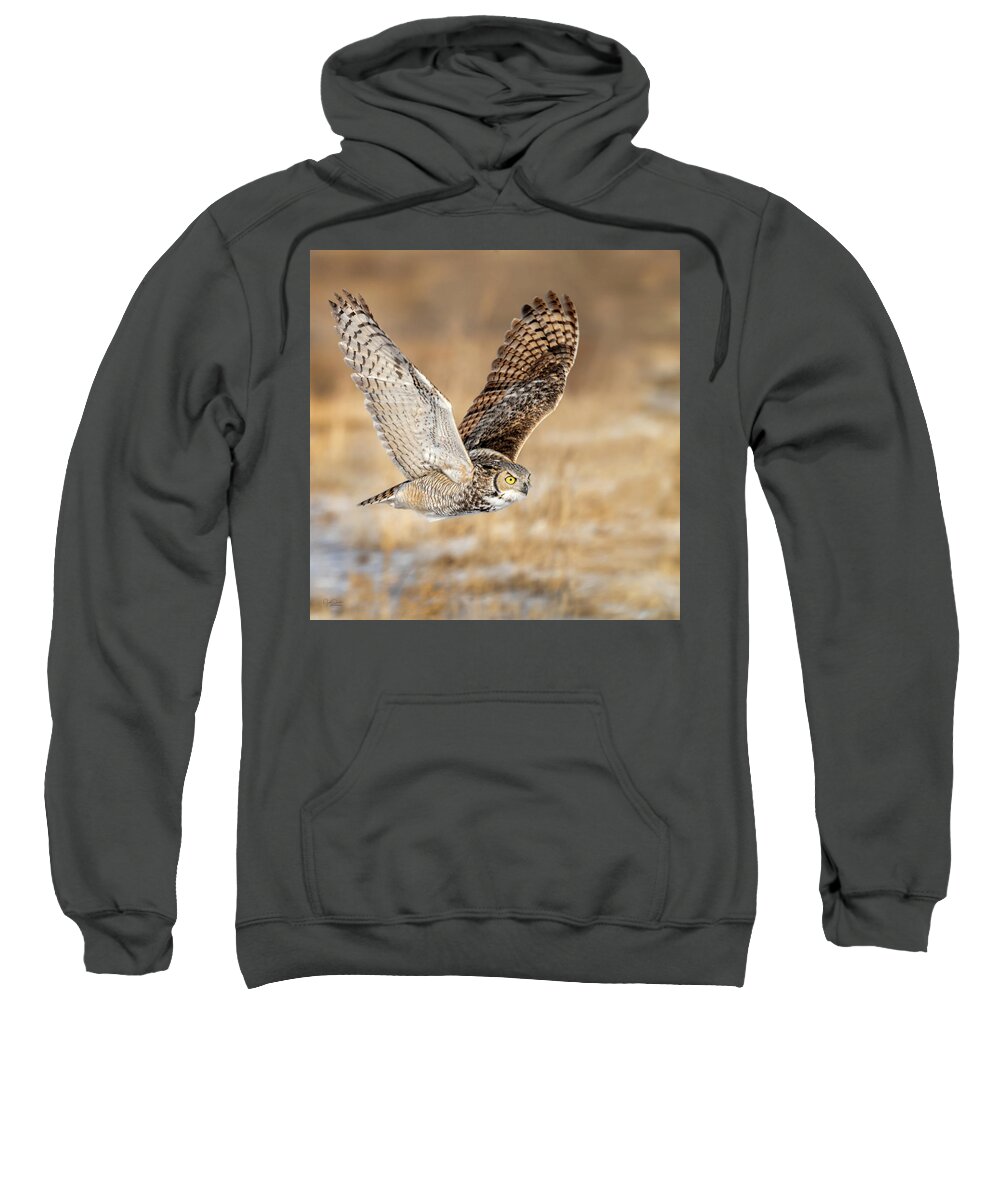 Great Horned Owl Sweatshirt featuring the photograph Great Horned Owl in Flight by Judi Dressler