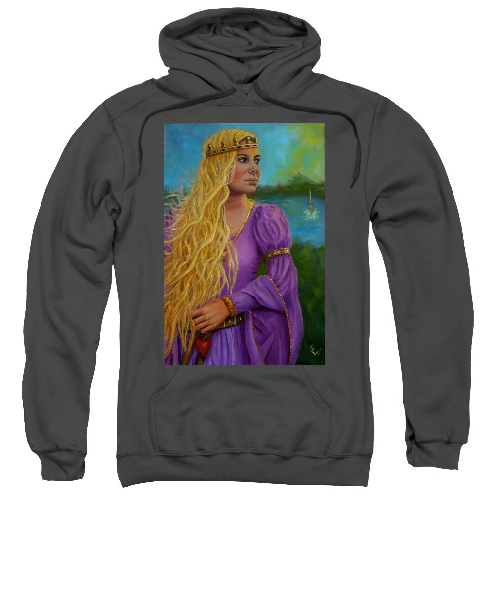 Fine Art Sweatshirt featuring the painting Guinevere Glastonbury by Shirley Wellstead