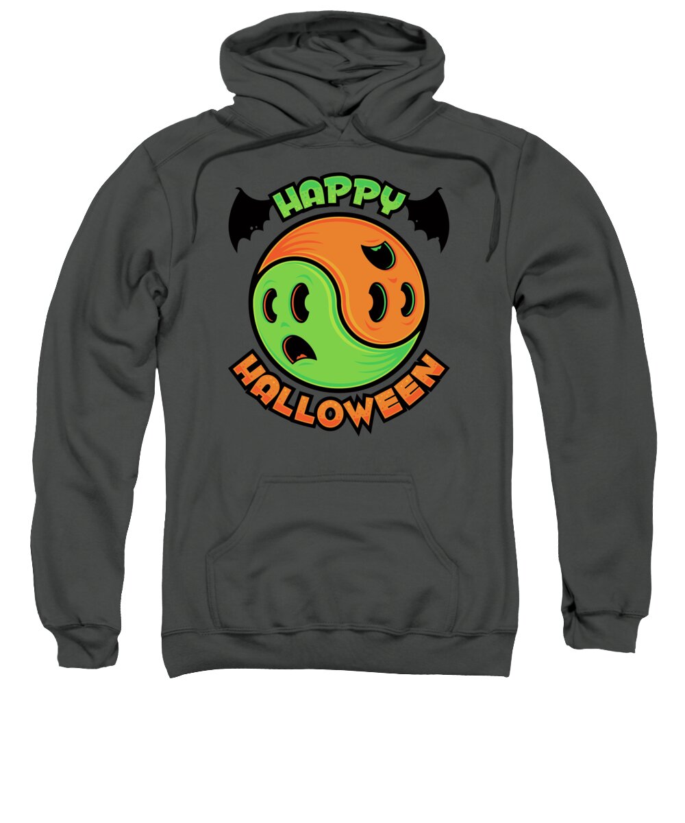 Yin Yang Sweatshirt featuring the digital art Happy Halloween Ghost Yin-Yang by John Schwegel