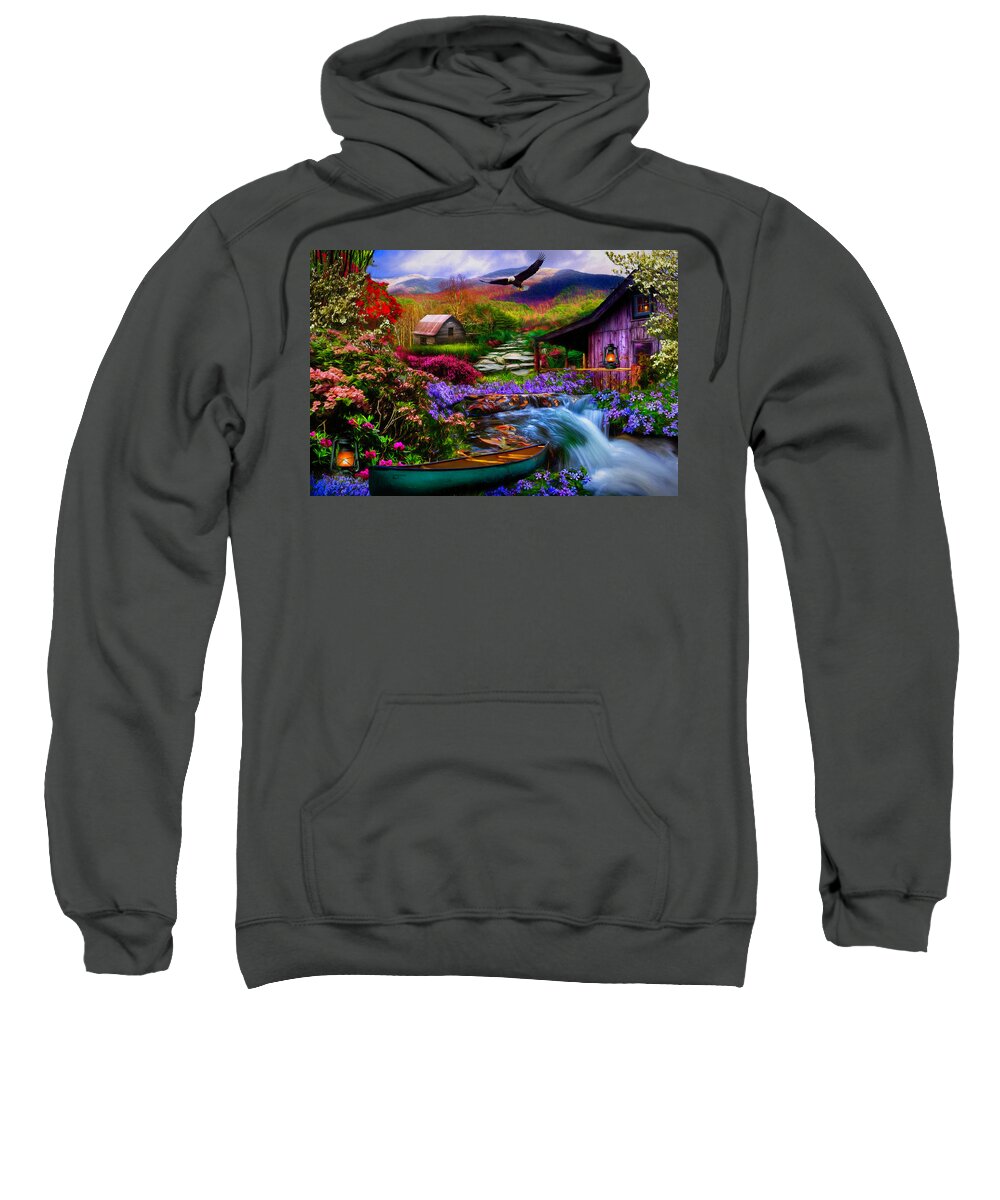 Barn Sweatshirt featuring the digital art Heaven on Earth in the Mountains Painting by Debra and Dave Vanderlaan