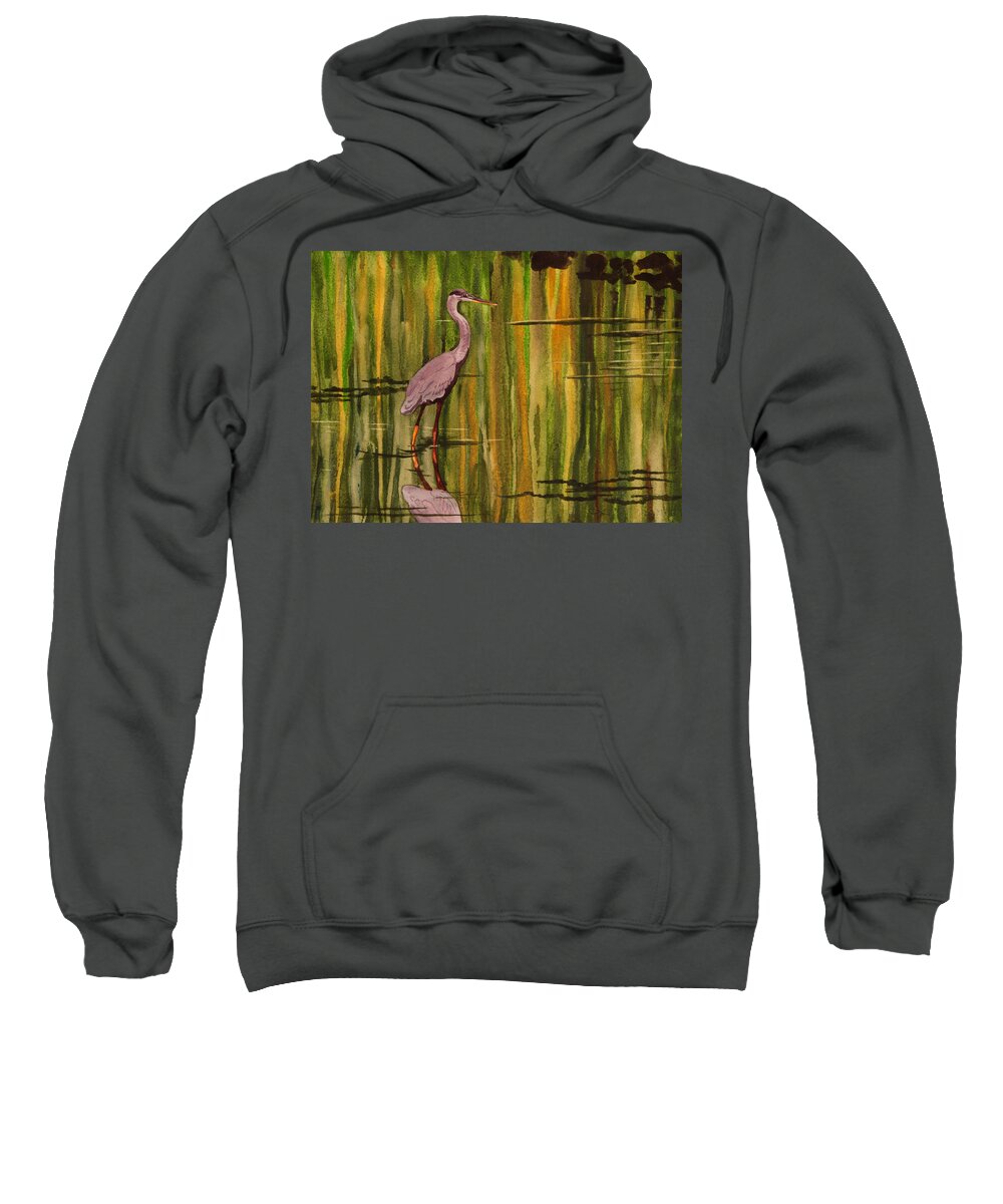Animal. Abstract Sweatshirt featuring the painting Heron Drip by Heidi E Nelson