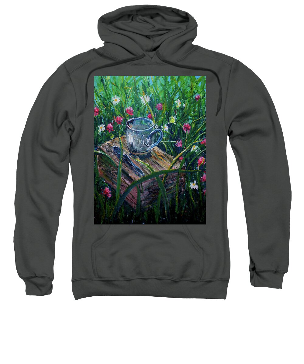 Green Sweatshirt featuring the painting In The Green by Medea Ioseliani