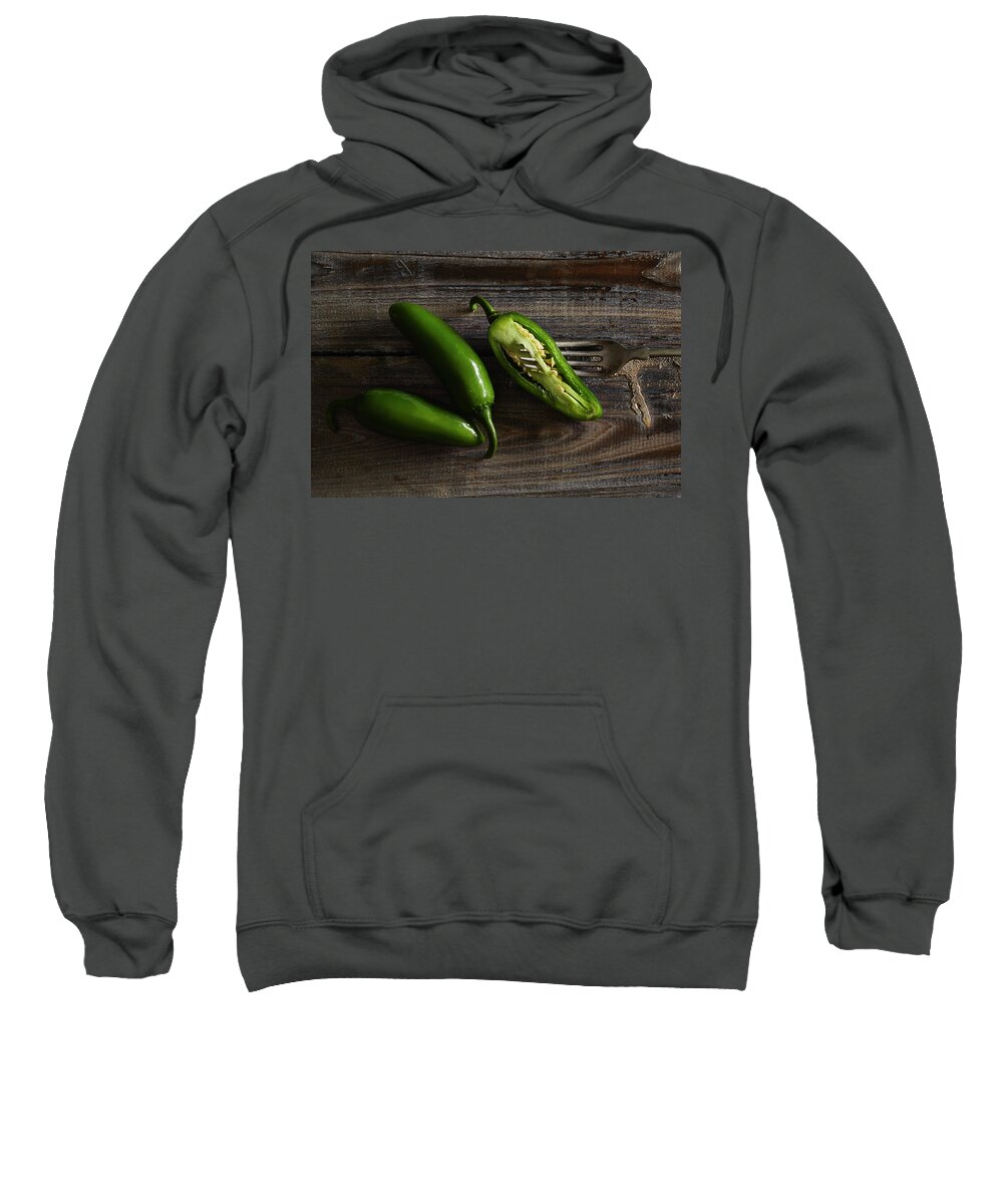 Fresh Sweatshirt featuring the photograph Jalapenos on rustic background by Cuisine at Home