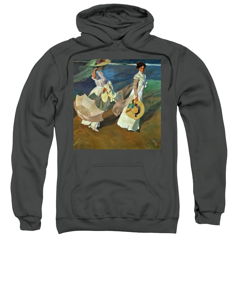Joaquin Sorolla Sweatshirt featuring the painting Joaquin Sorolla / 'Walk on the Beach', 1909, Oil on canvas, 205 x 200 cm. by Joaquin Sorolla -1863-1923-