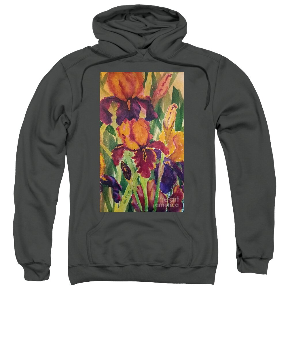 Iris Painting Sweatshirt featuring the painting Jordyn's Iris by Lisa Debaets