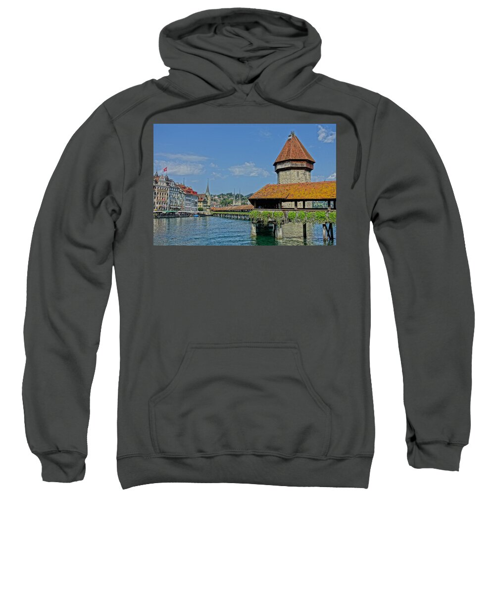 Lucerne Sweatshirt featuring the photograph Kapellbrucke in Lucerne by Patricia Caron