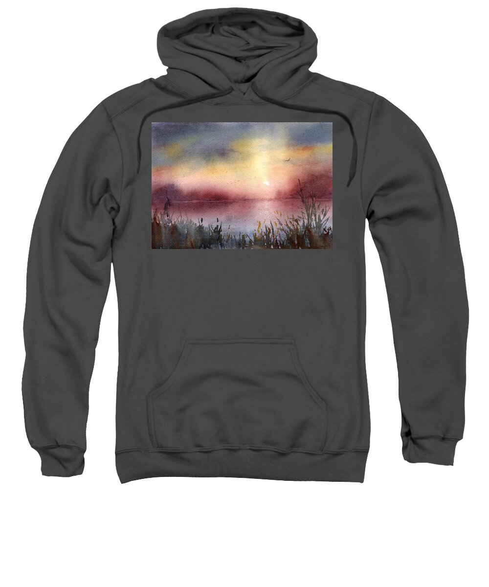 Sunrise Lake Sweatshirt featuring the painting Lake Sunrise by Sean Seal