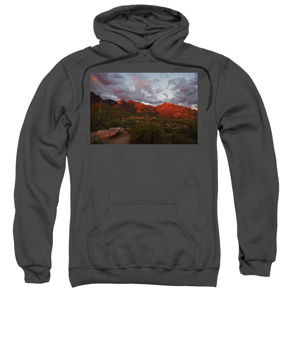 Catalina Mountains Sweatshirt featuring the photograph Last light on Catalina Mountains by Chance Kafka