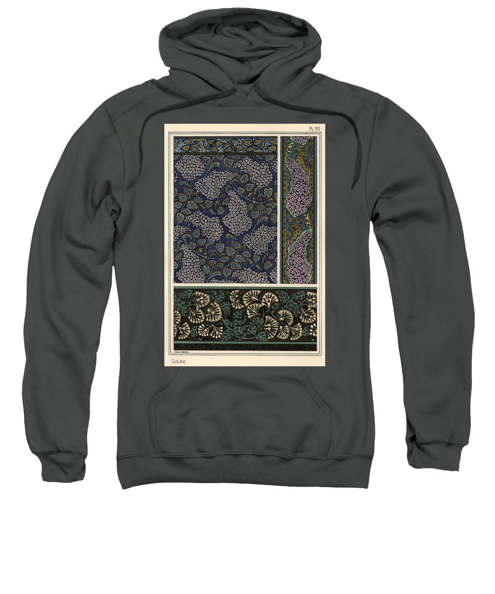 1897 Sweatshirt featuring the drawing Lilac in art nouveau patterns for wallpaper and fabric. Lithograph by Anna Martin. by Album