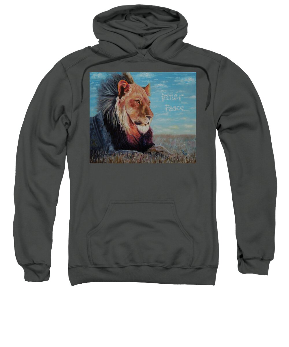 Lion Sweatshirt featuring the painting Lion - Inner Peace by Shirley Wellstead