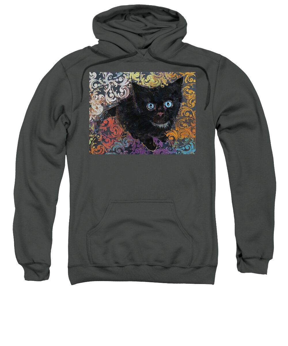 Halloween Sweatshirt featuring the painting Little Black Kitten by Michael Creese
