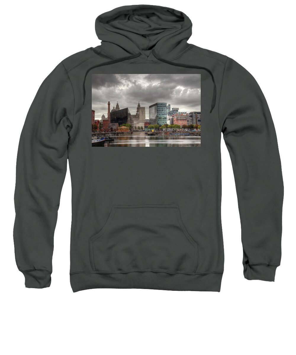 Liverpool Sweatshirt featuring the photograph Liverpool Waterfront And Dock by Jeff Townsend