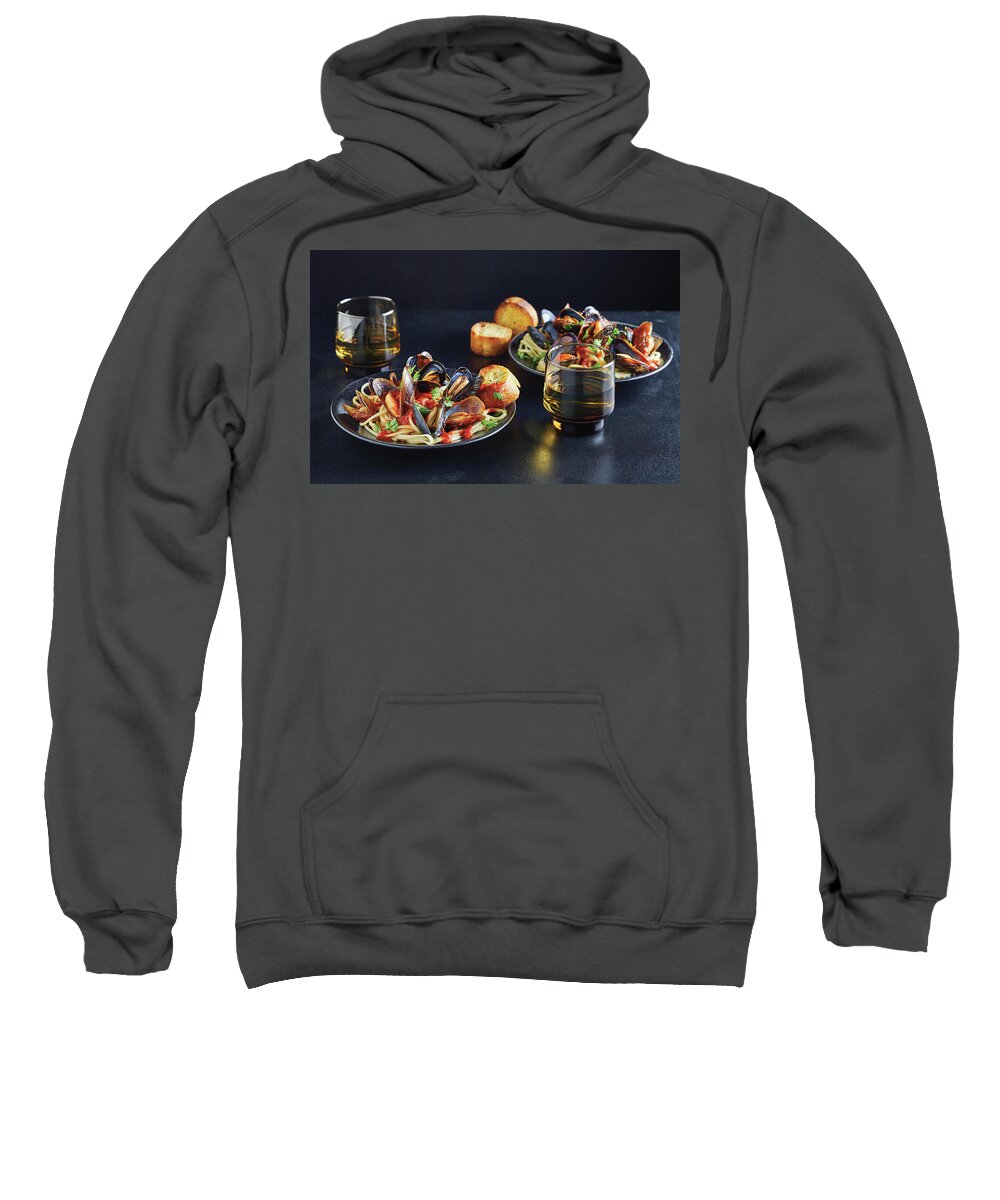 Italian Sweatshirt featuring the photograph Lunguine with mussels by Cuisine at Home