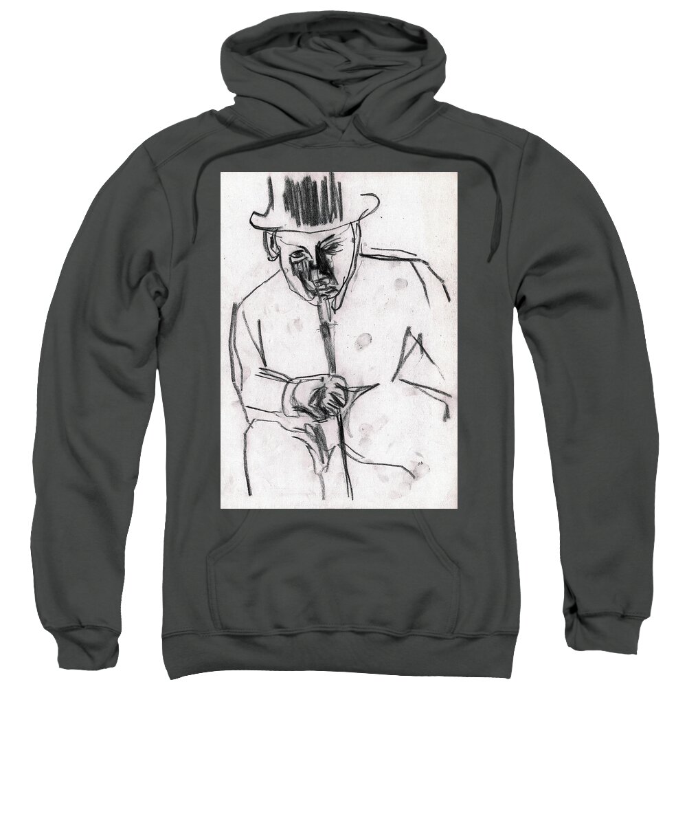 Hat Sweatshirt featuring the drawing Man in top hat and cane by Edgeworth Johnstone