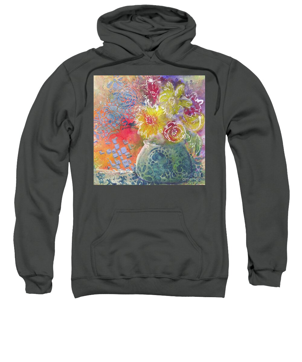 Mixed Media Sweatshirt featuring the mixed media Marabu Flowers 1 by Francine Dufour Jones