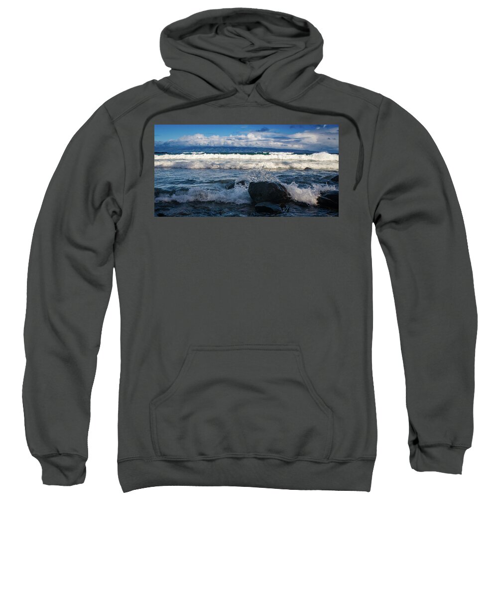 Hawaii Sweatshirt featuring the photograph Maui Breakers pano by Jeff Phillippi