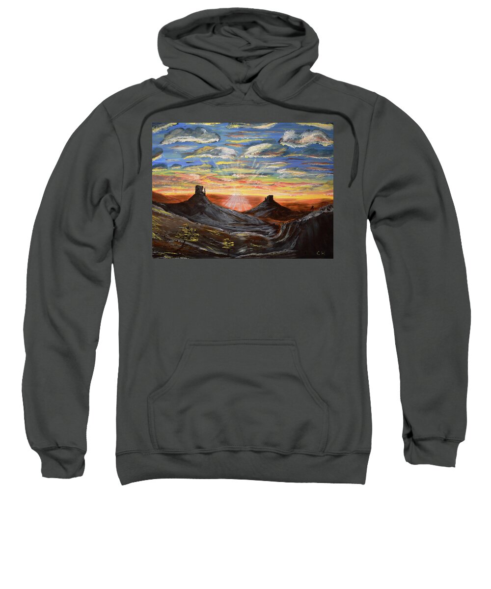 Monument Valley Sweatshirt featuring the painting Monument Valley and Kokopelli by Chance Kafka