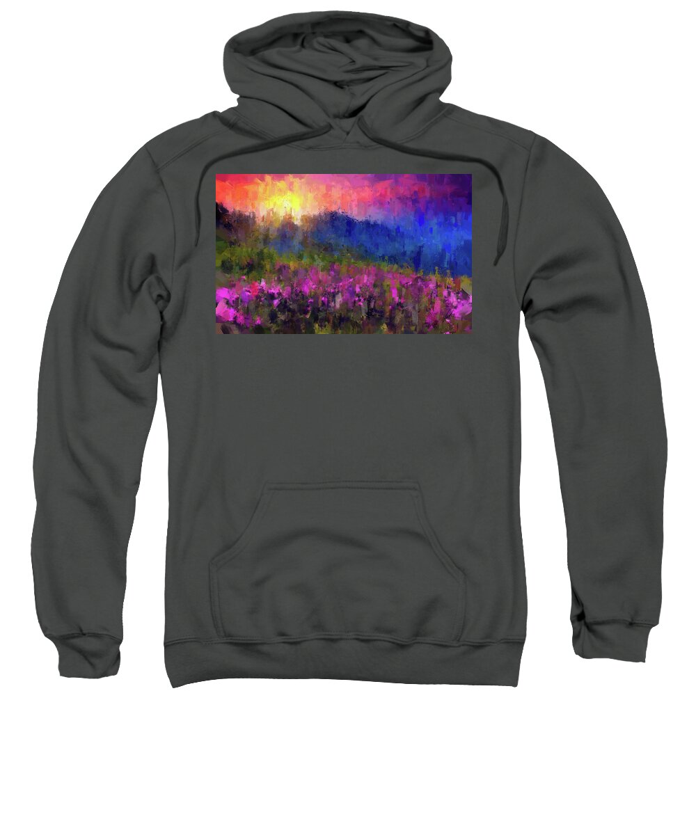 Mountain Sweatshirt featuring the painting Mountain sunset by Vart Studio