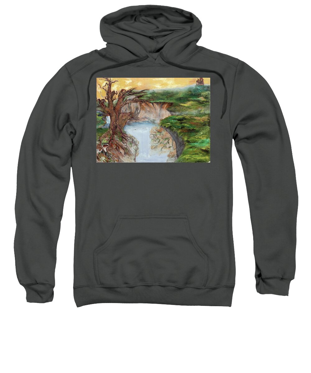 Landscape Sweatshirt featuring the painting Mystic Cliffs by Anitra Boyt