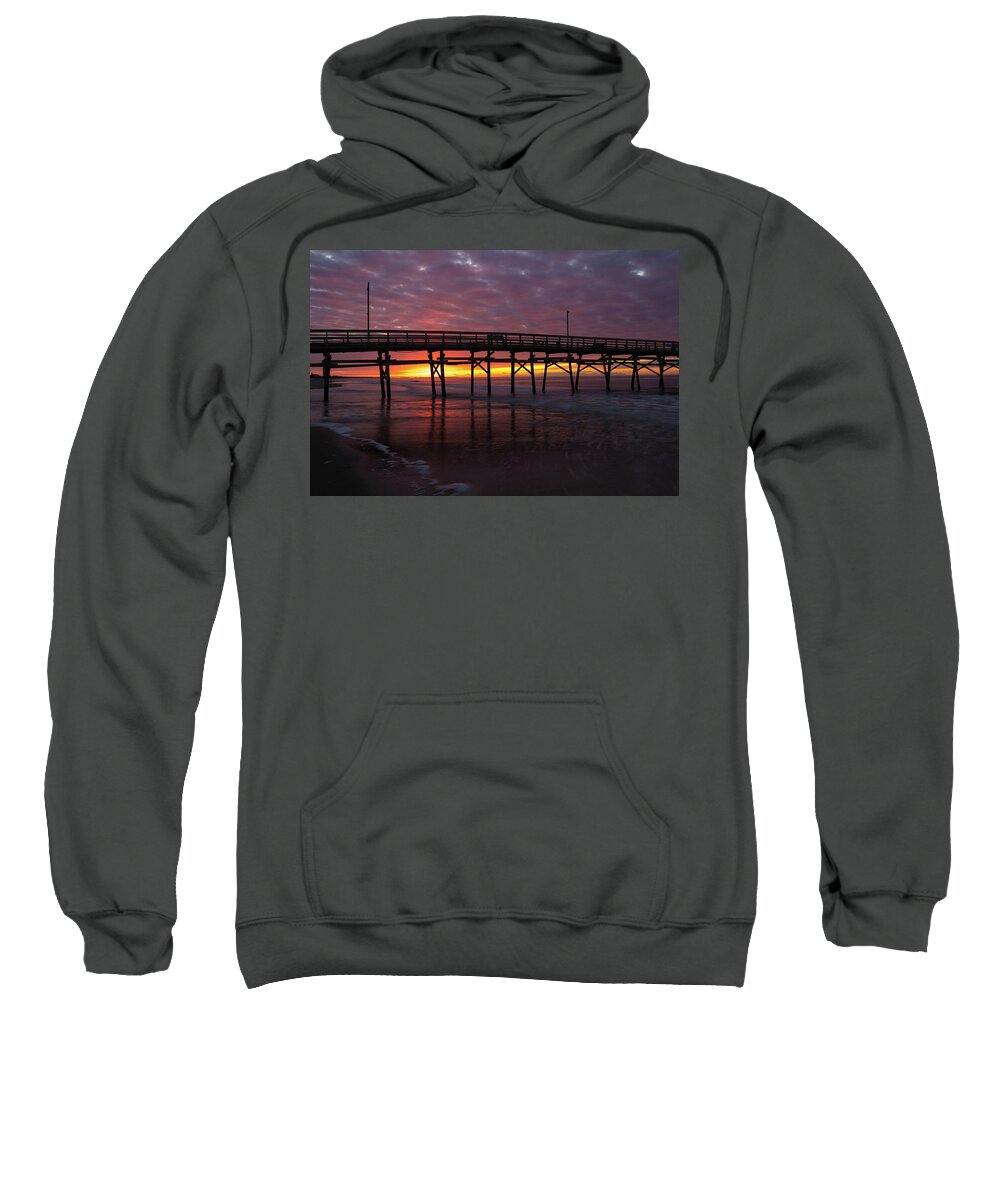 Oak Island Sweatshirt featuring the photograph NC Pier Sunrise by Nick Noble