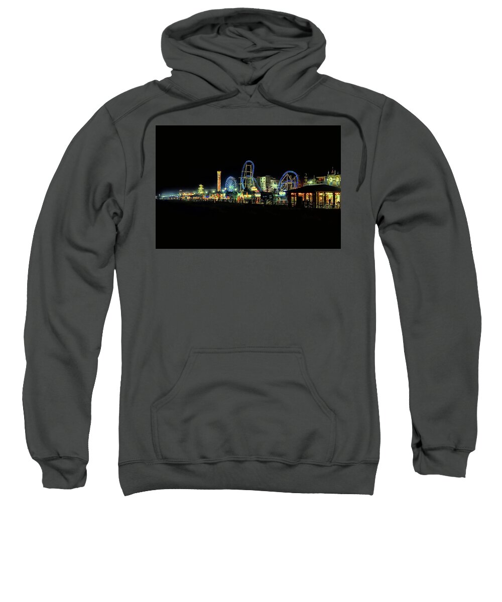 Ocean City Sweatshirt featuring the photograph Ocean City NJ Skyline At Night by James DeFazio