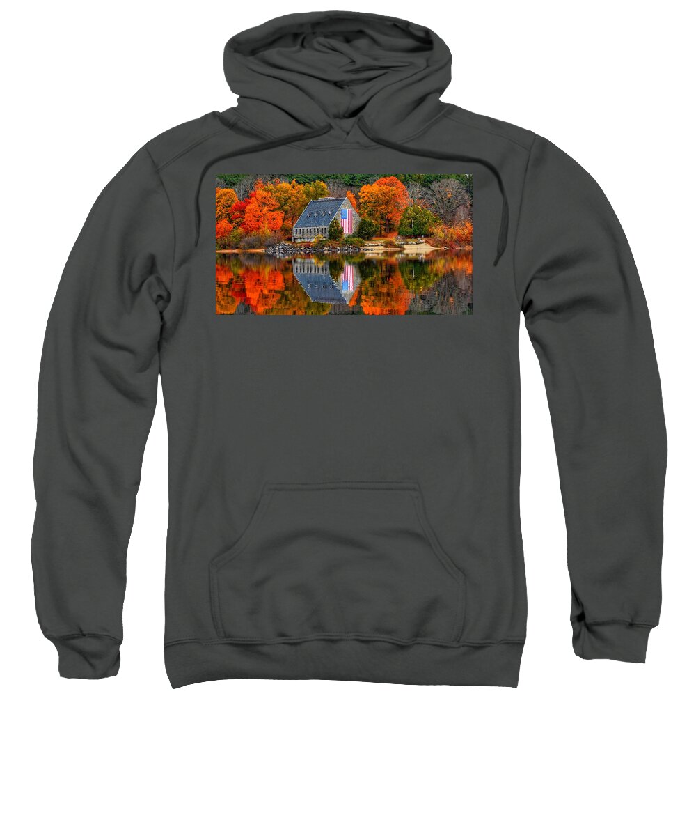 Old Stone Church Sweatshirt featuring the photograph October reflections by Monika Salvan
