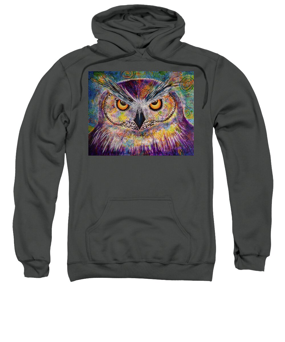 Owl Sweatshirt featuring the painting OL Spirals by Laurel Bahe