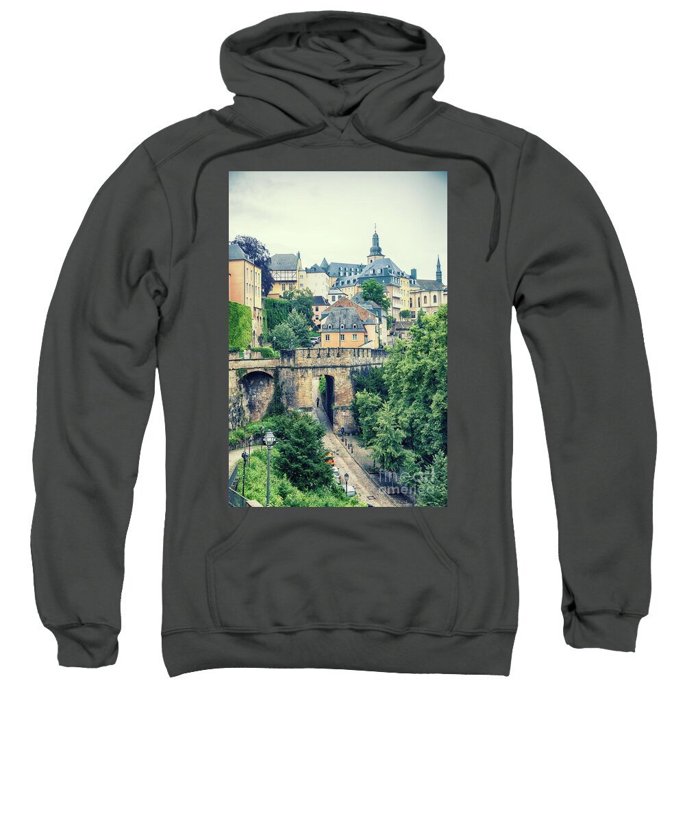 Alzette Sweatshirt featuring the photograph old city Luxembourg from above by Ariadna De Raadt