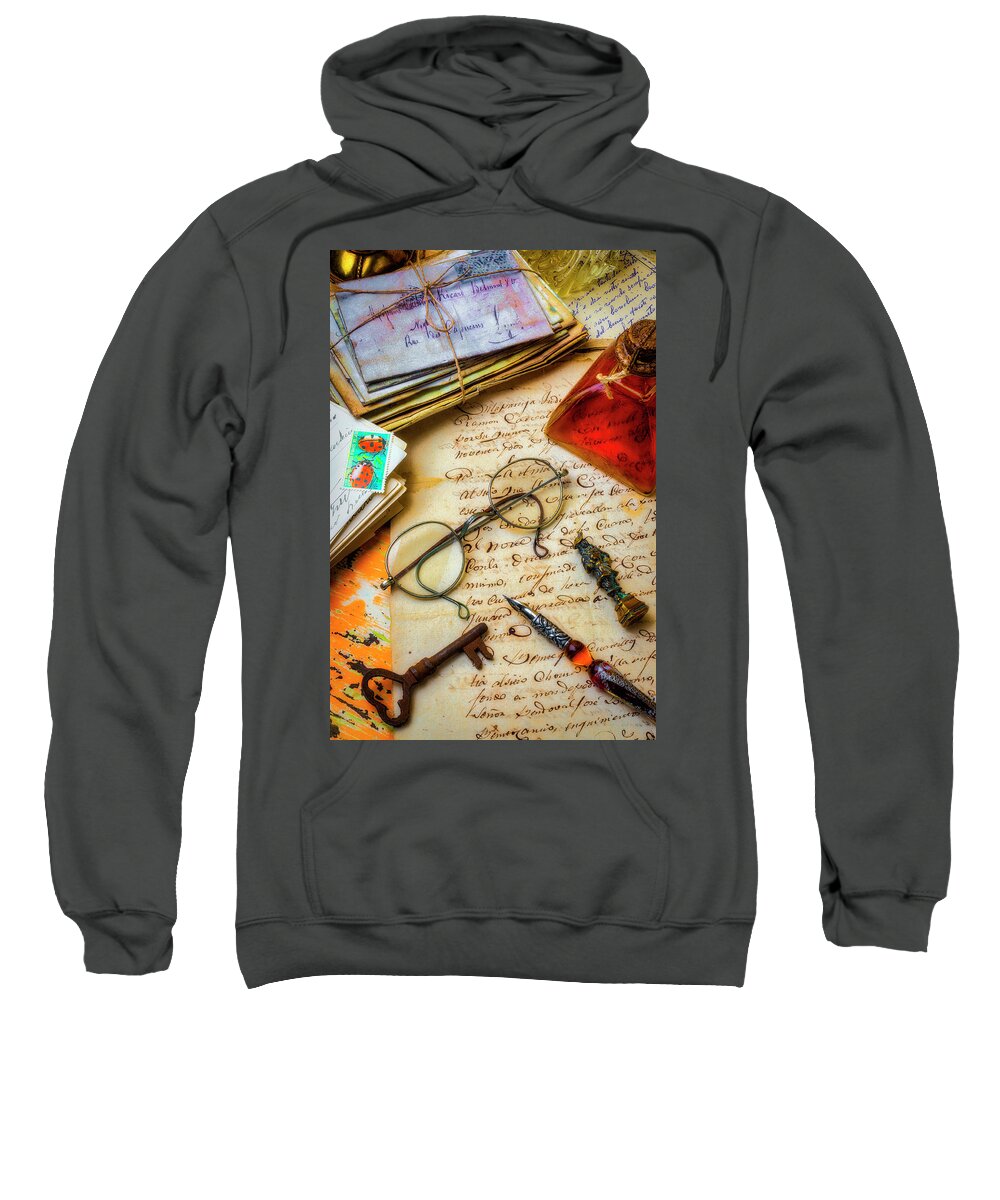 Glass Sweatshirt featuring the photograph Old Letters And Glasses by Garry Gay